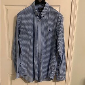 Polo by Ralph Lauren Men's Blue and White Striped Shirt